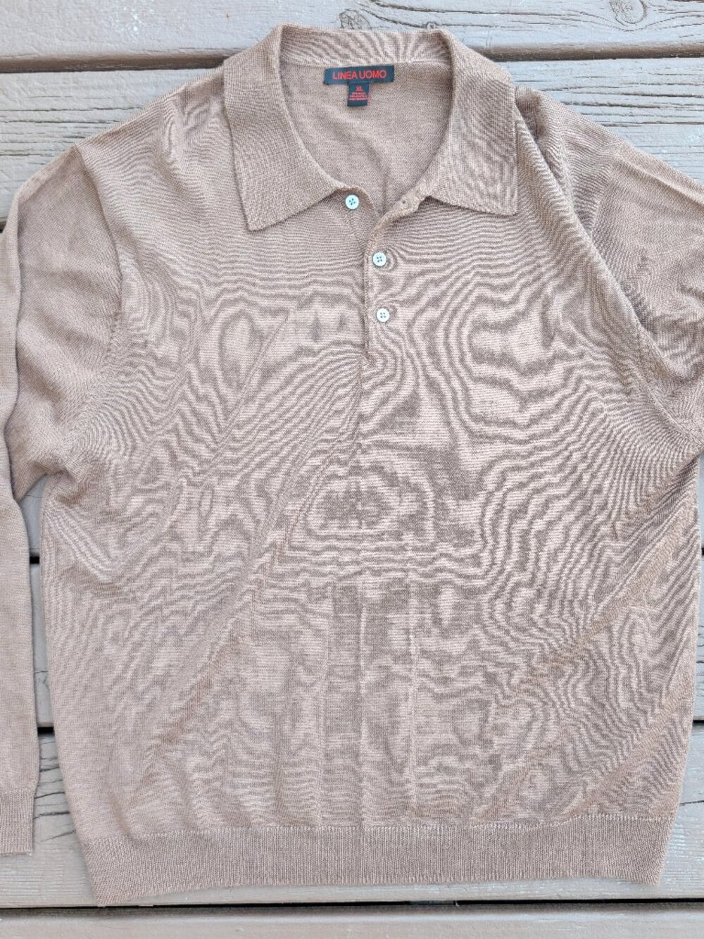 Linea Uomo Men’s Long Sleeve Pullover Wool Blend Lightweight Tan Polo Sweater XL